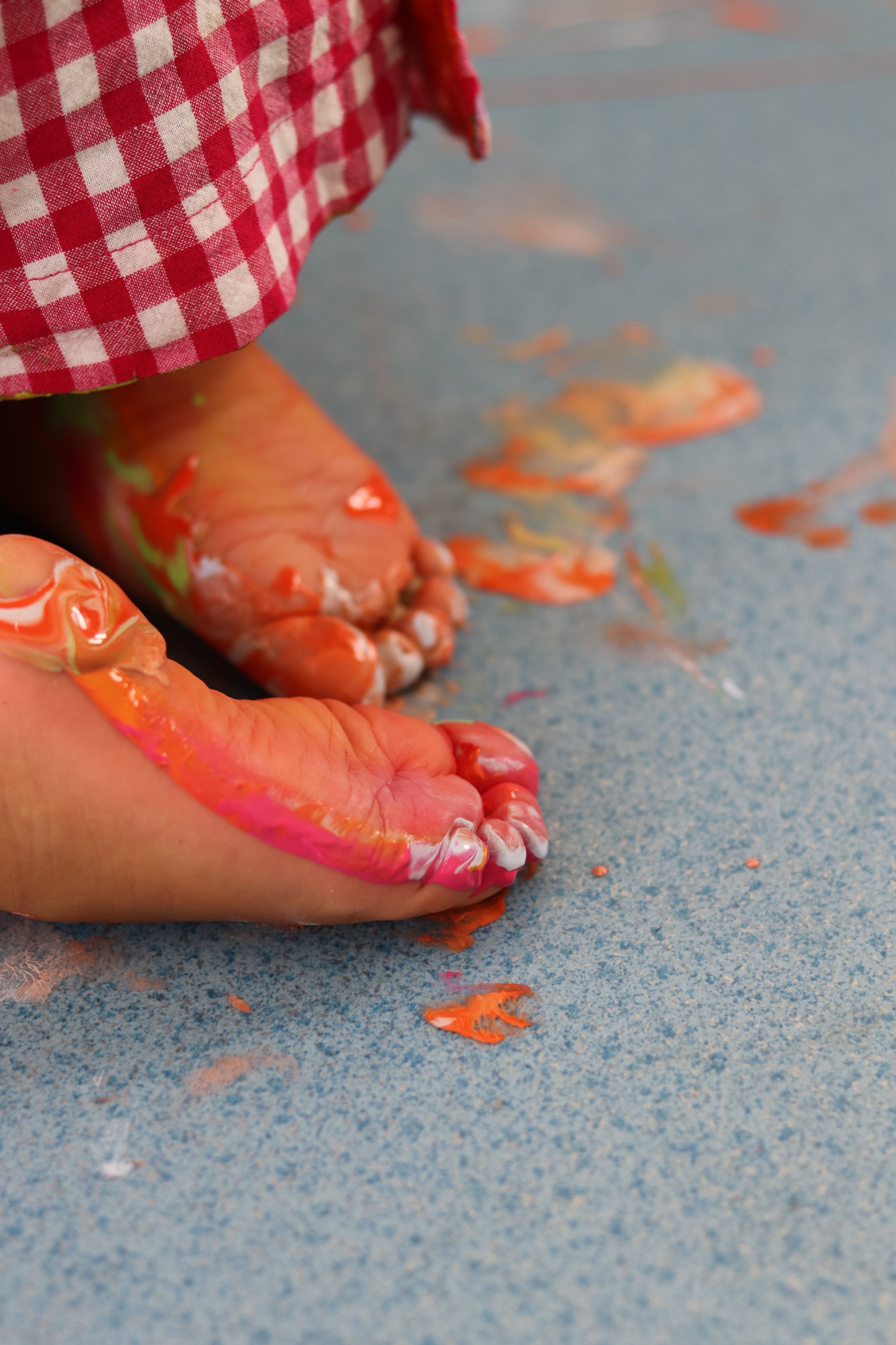 Child's painted feet after a preschool art class