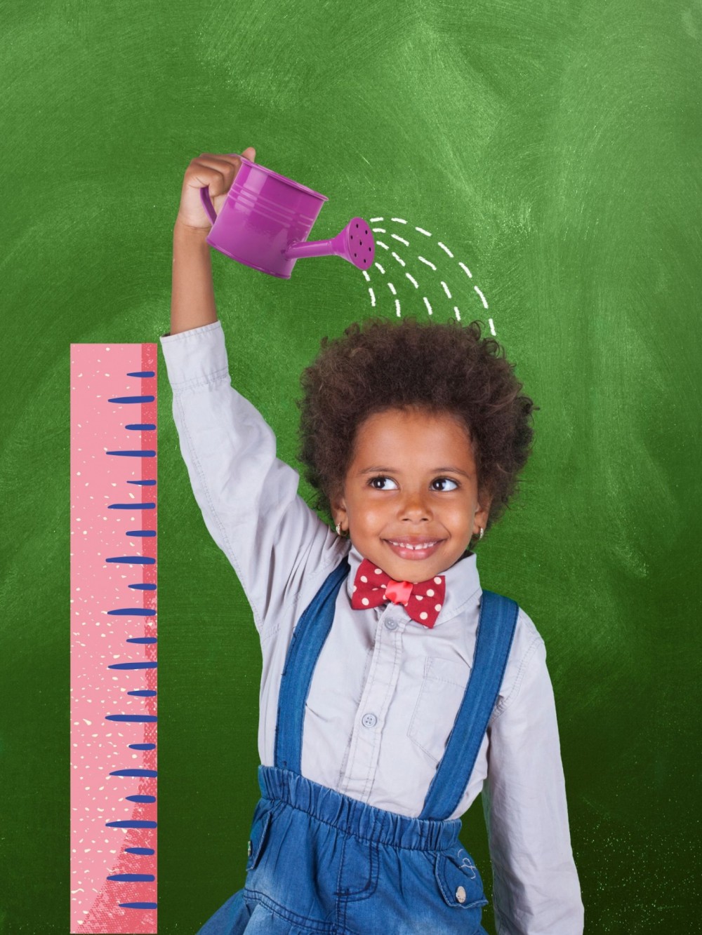 Preschool child holding a watering can, symbolizing growth and learning