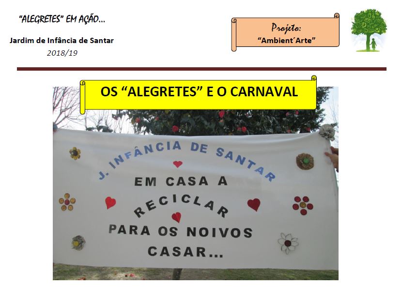 Preschoolers participate in a recycling project for Carnival, creating a banner with recycled materials.