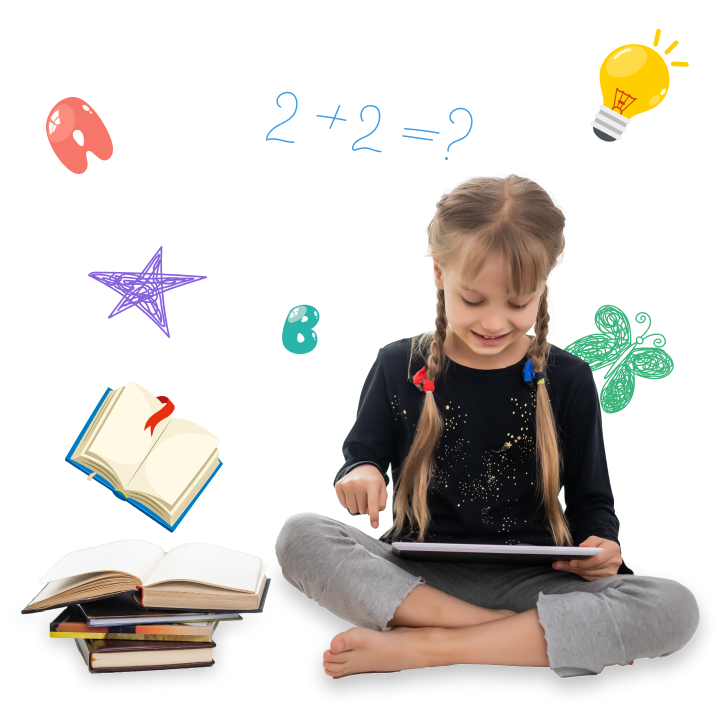 Preschool girl using tablet for educational activities