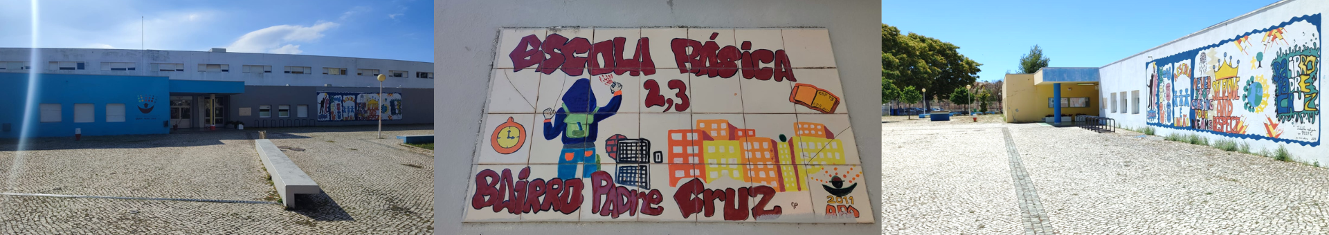 Exterior view of Escola Básica 2,3 Bairro Padre Cruz, showing the school building and playground.