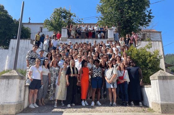 Group photo of teachers from Externato Marista de Lisboa on a field trip