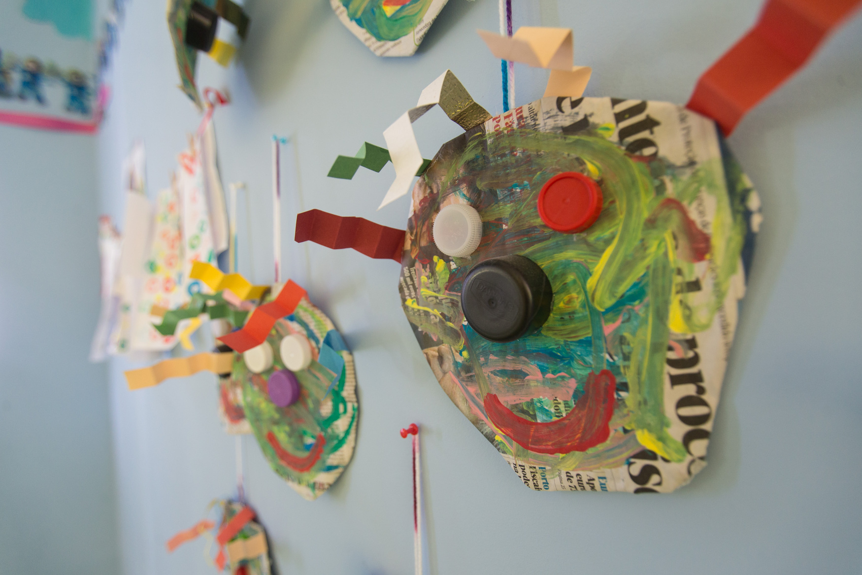Preschool children's artwork made of recycled materials