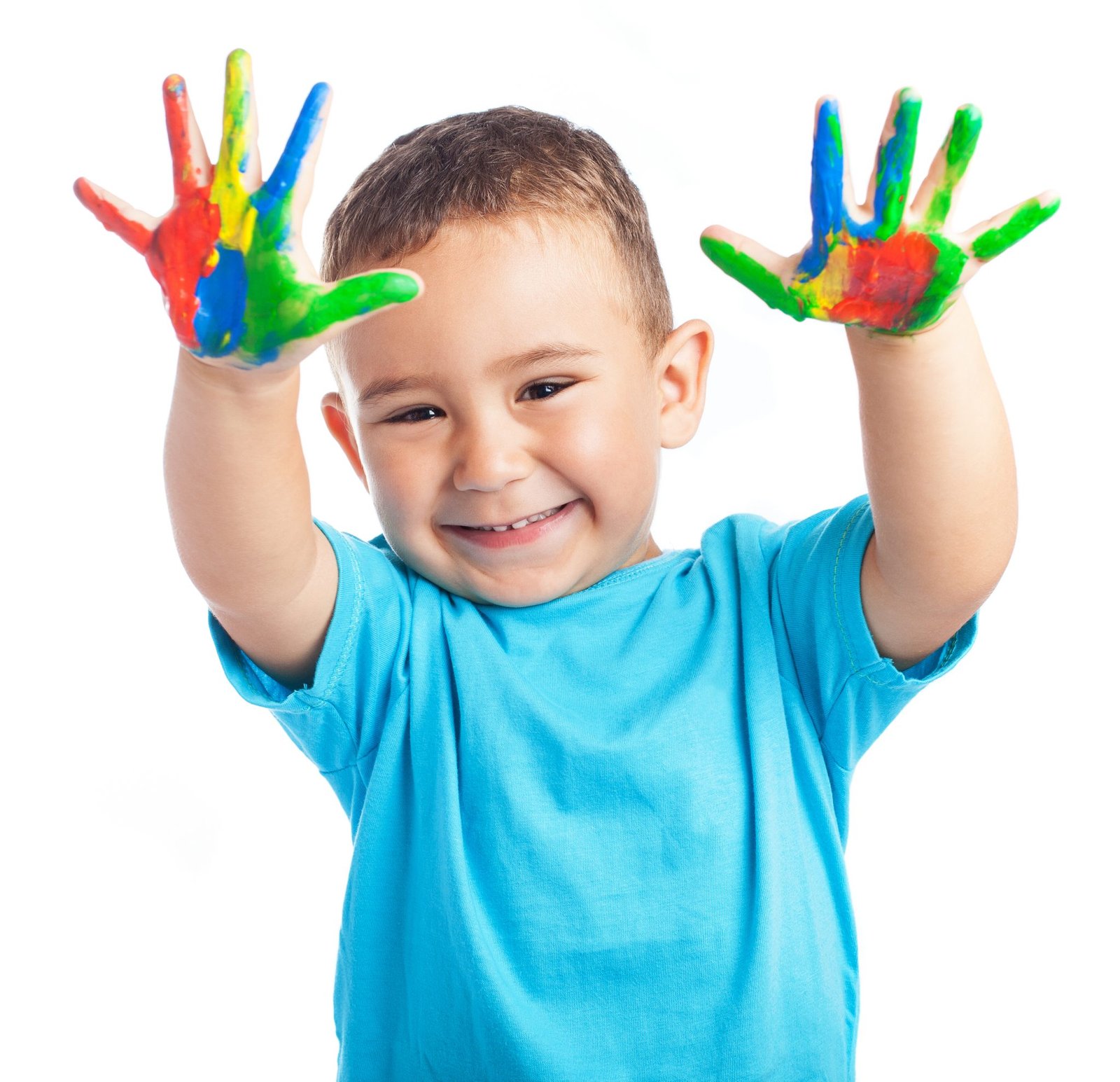 Preschool child with painted hands
