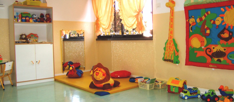 Preschool classroom with toys and play area