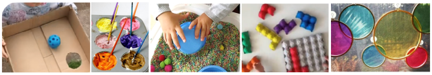 Preschool children engaging in a variety of educational activities, including sensory play, painting, and building blocks.