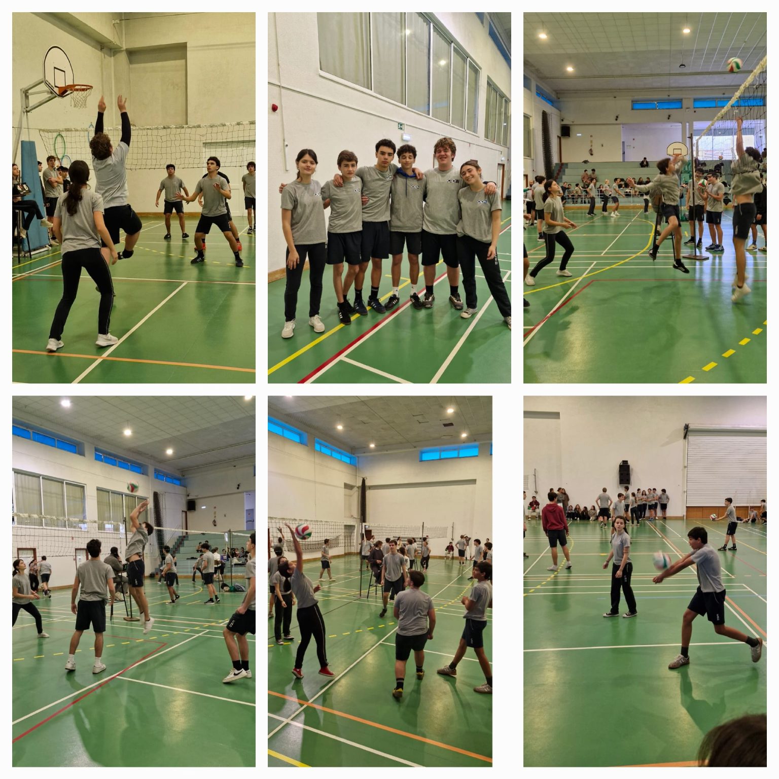 Students playing volleyball in the school gym
