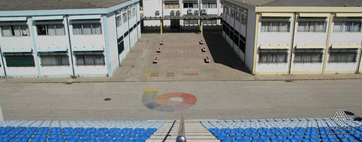 Aerial view of EB1/JI/Creche Aprígio Gomes school playground