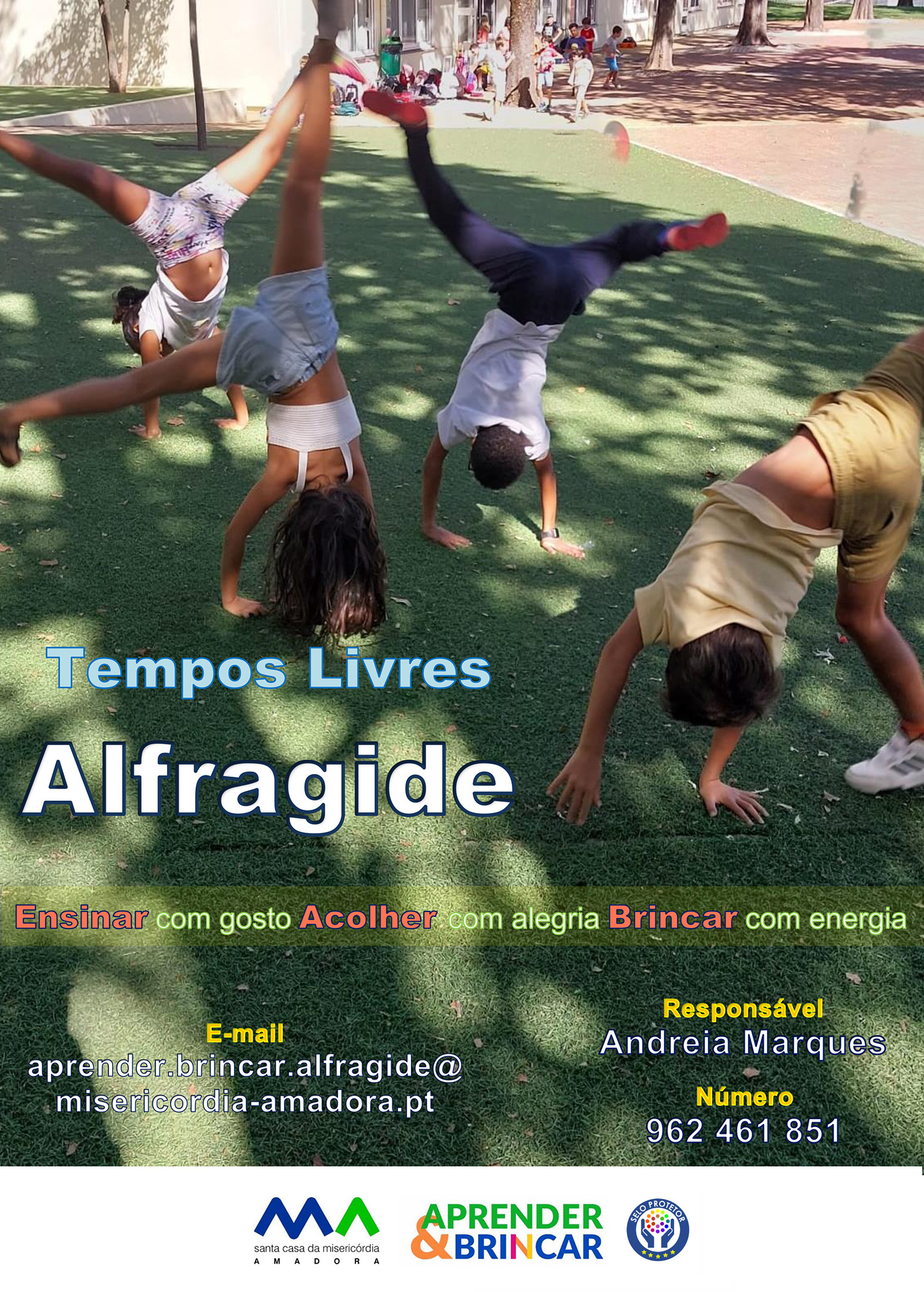 Preschool children doing cartwheels outdoors