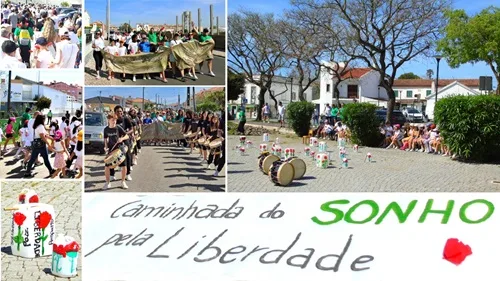 O Nosso Sonho preschool children participating in a community walk for freedom