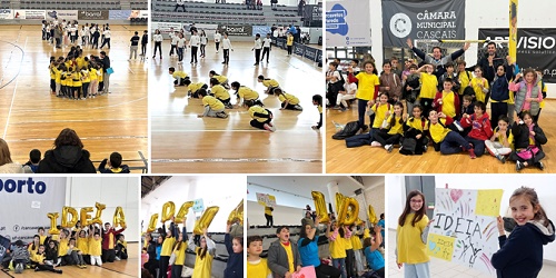 Preschool children in yellow shirts participating in a school event