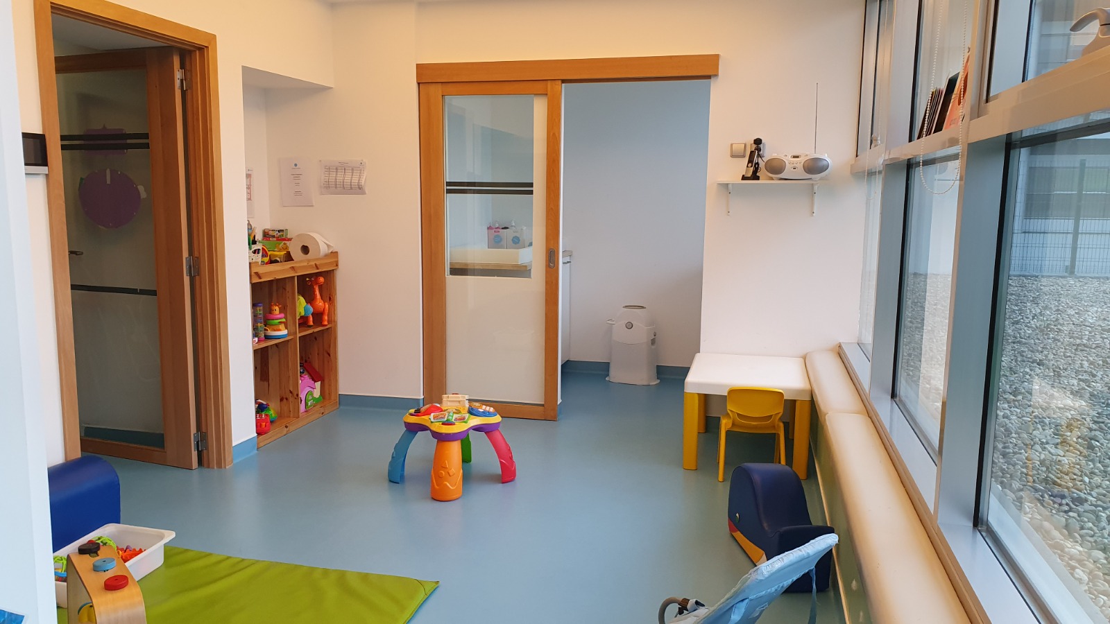 Preschool classroom with toys and play area