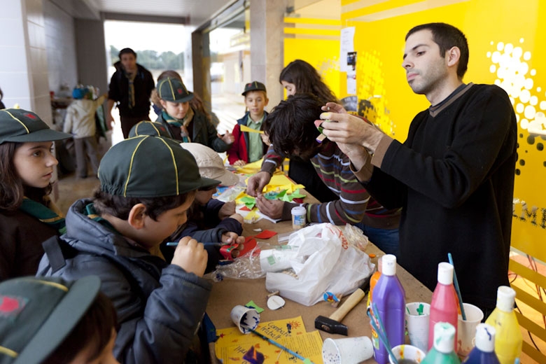 Preschool children participating in an art and craft activity