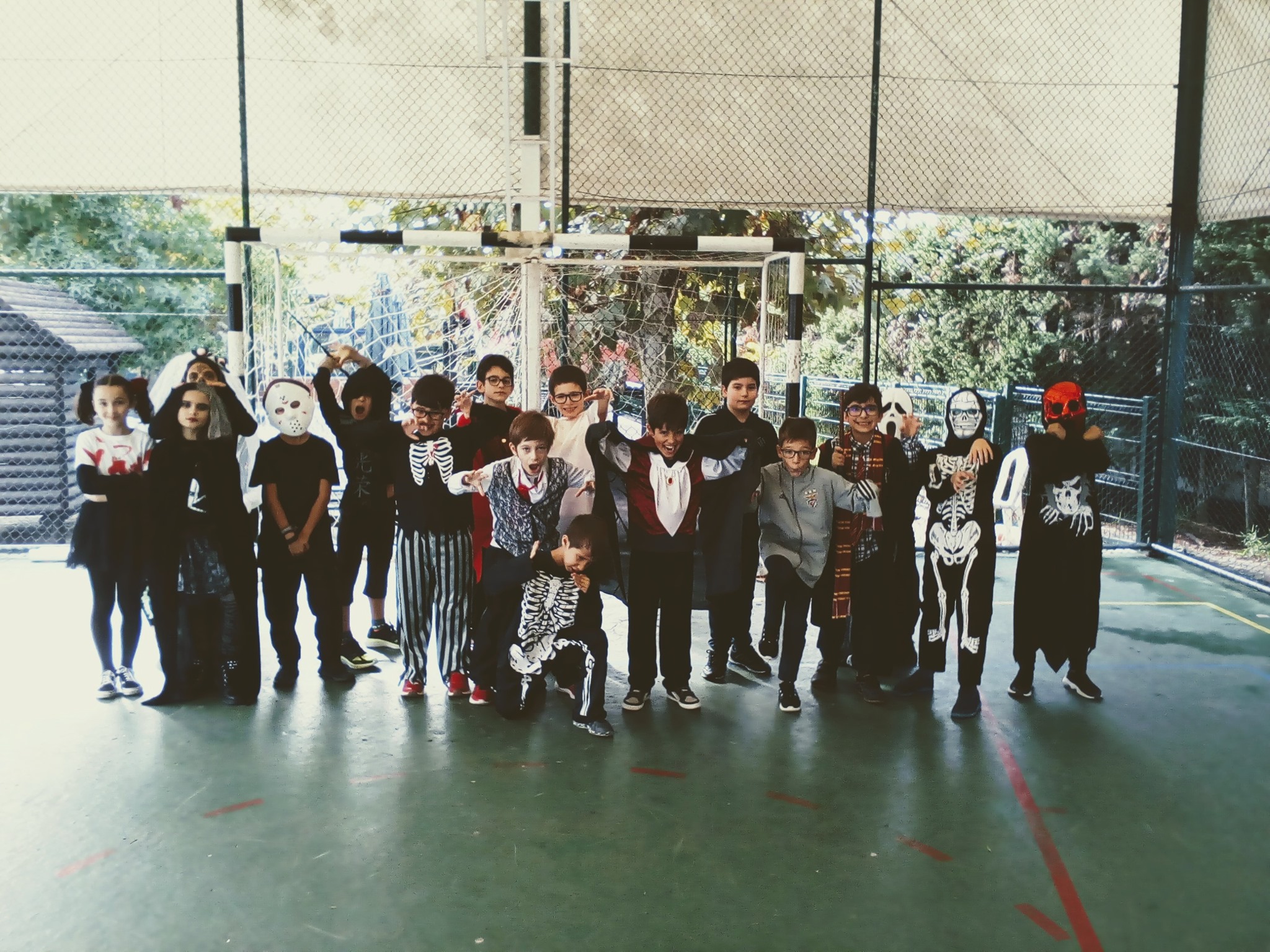 Preschool students in Halloween costumes