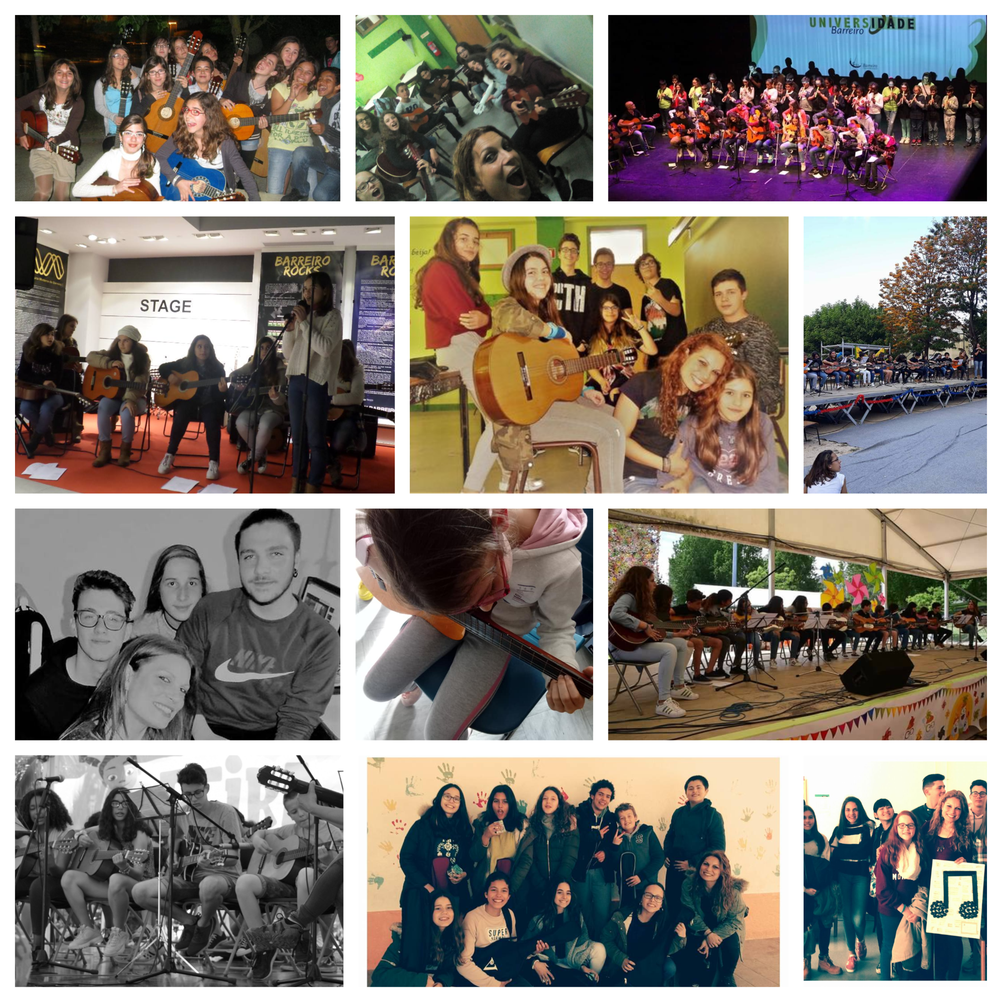 collage of photos of children and teachers playing musical instruments