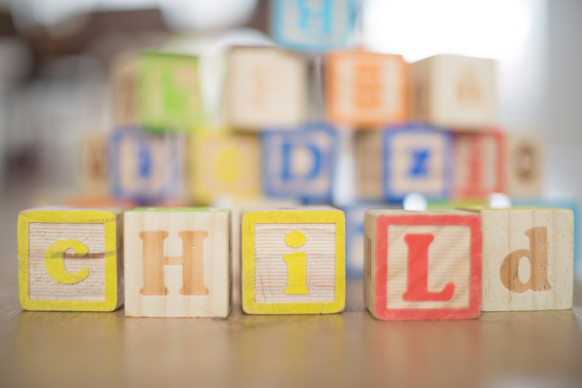 Wooden blocks spelling the word child