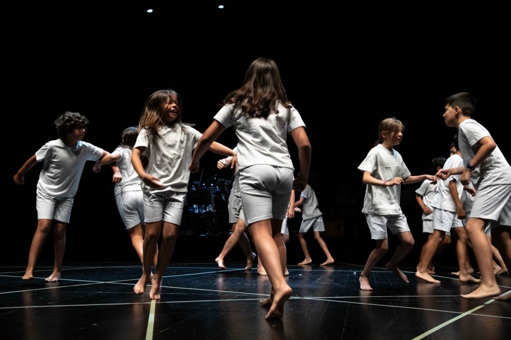 Preschool children participating in a dance performance on stage