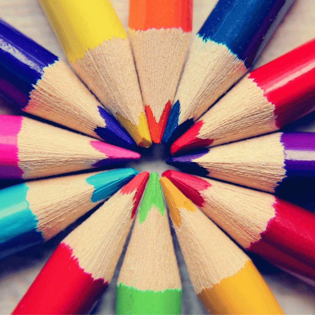 Colored pencils arranged in a circle