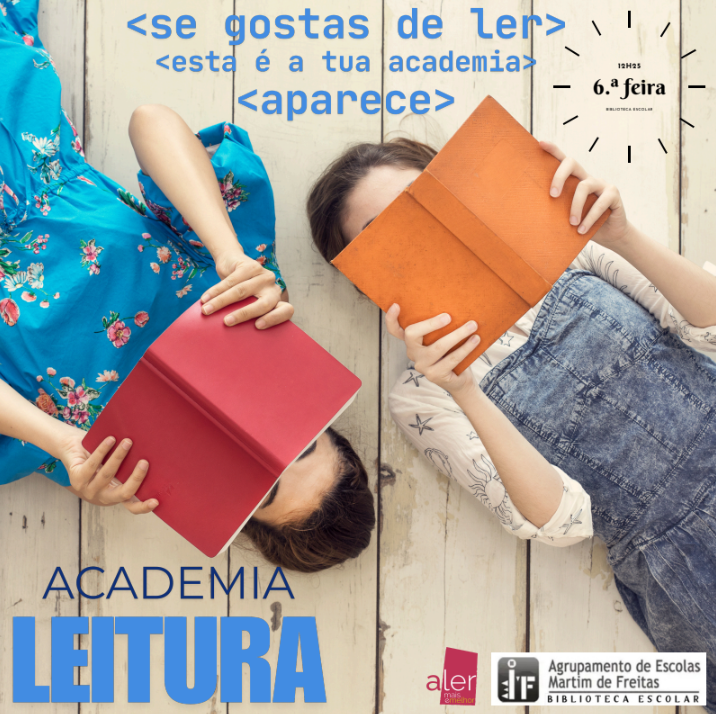Two girls lying on the floor reading books, promoting a reading academy.