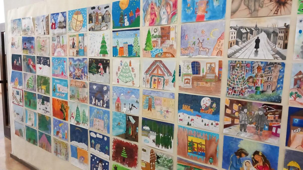 Student artwork on display at Escola EB 2,3 Inês de Castro