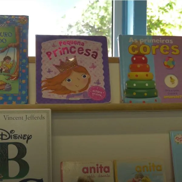 Preschool books on a shelf
