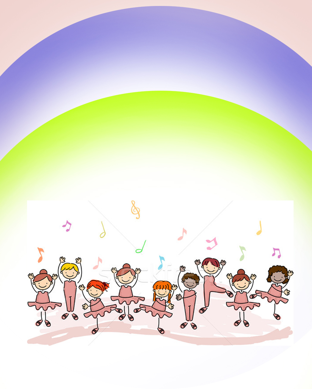 Happy children in ballet costumes dancing and singing