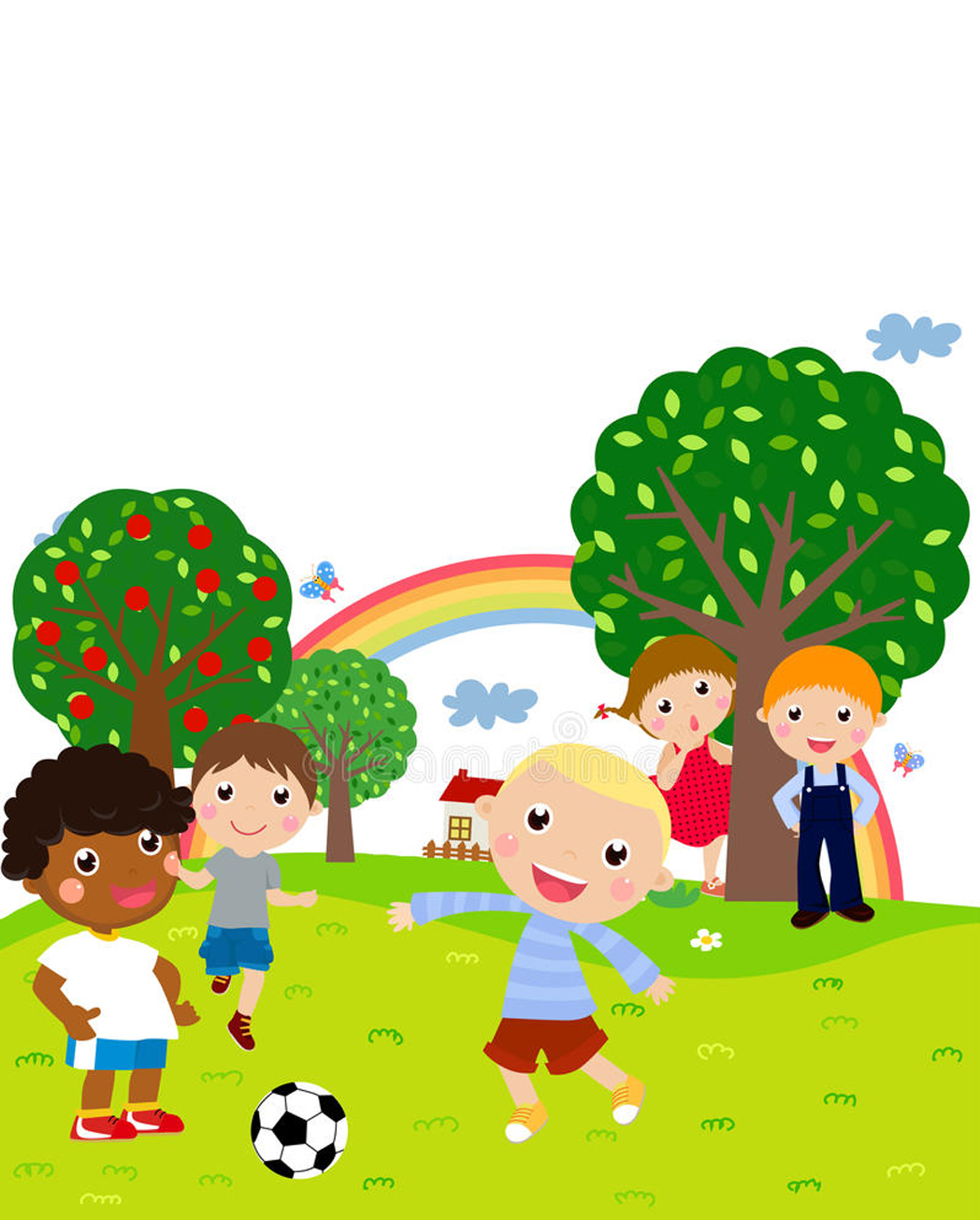 Preschool children playing soccer on a playground