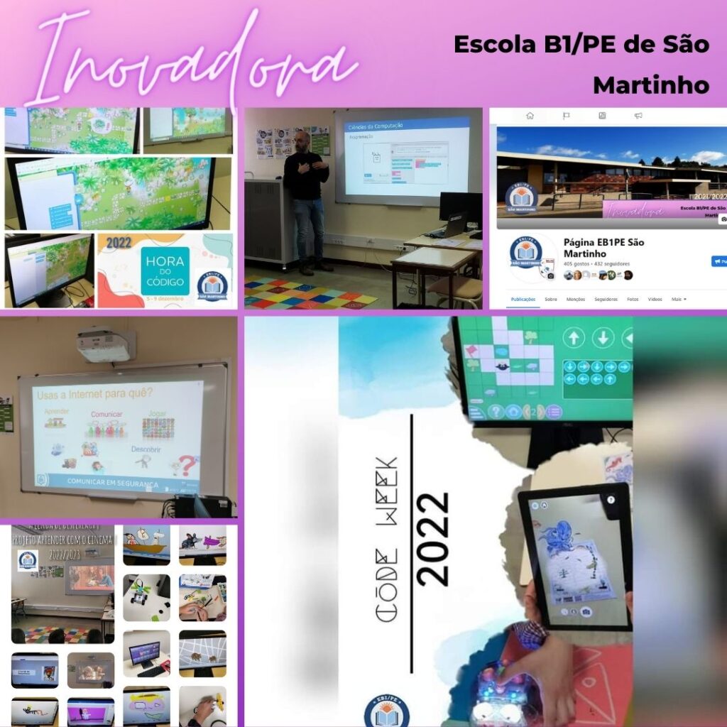 Students engaged in coding activities during Code Week 2022 at EB1/PE de São Martinho school.