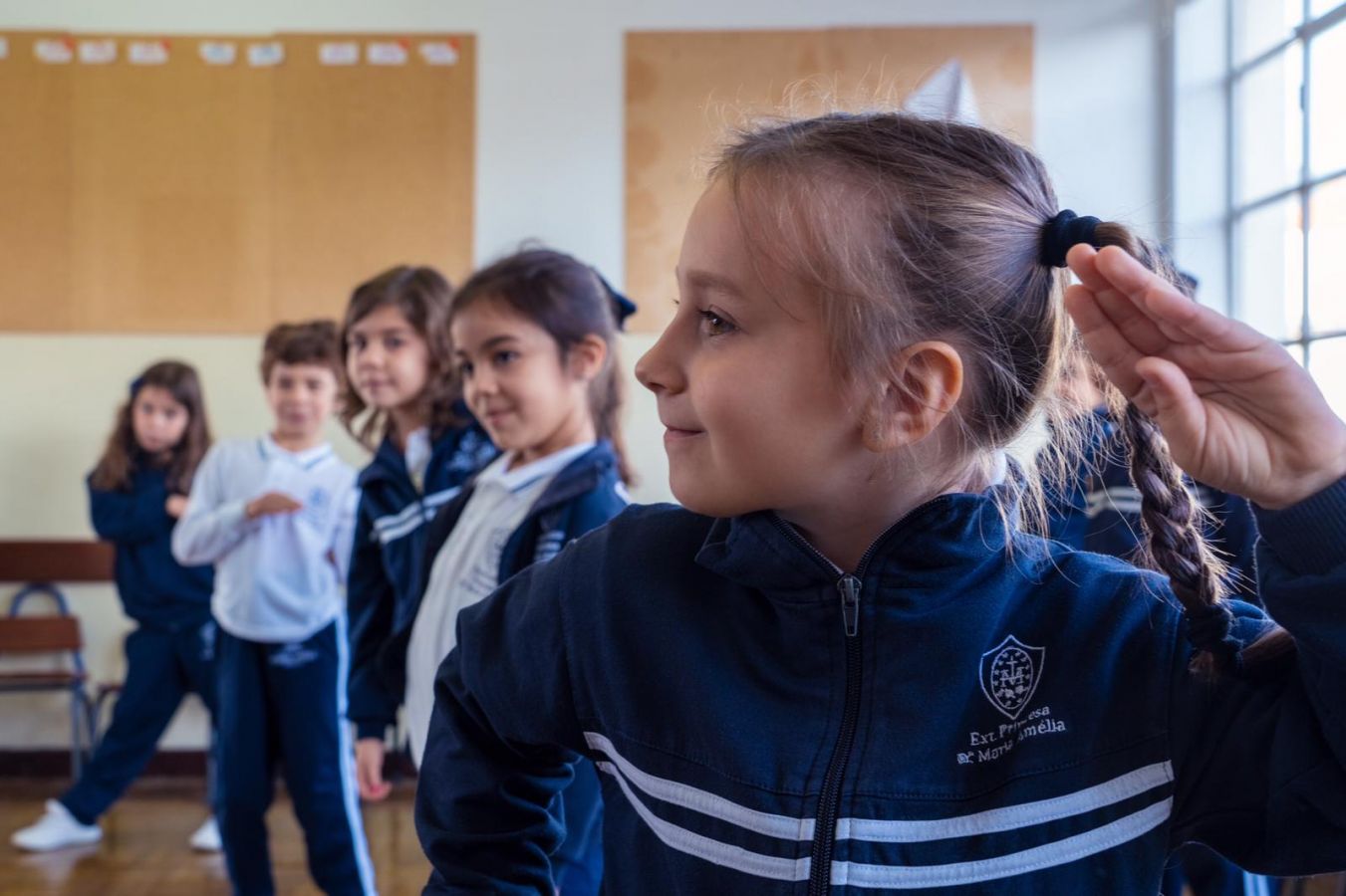 Preschool children in uniform at Externato Princesa Dona Maria Amélia
