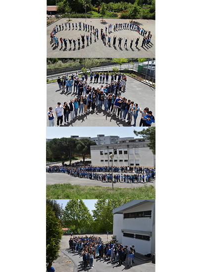 Students of Escola Meninos forming the number 50 to celebrate the school's anniversary