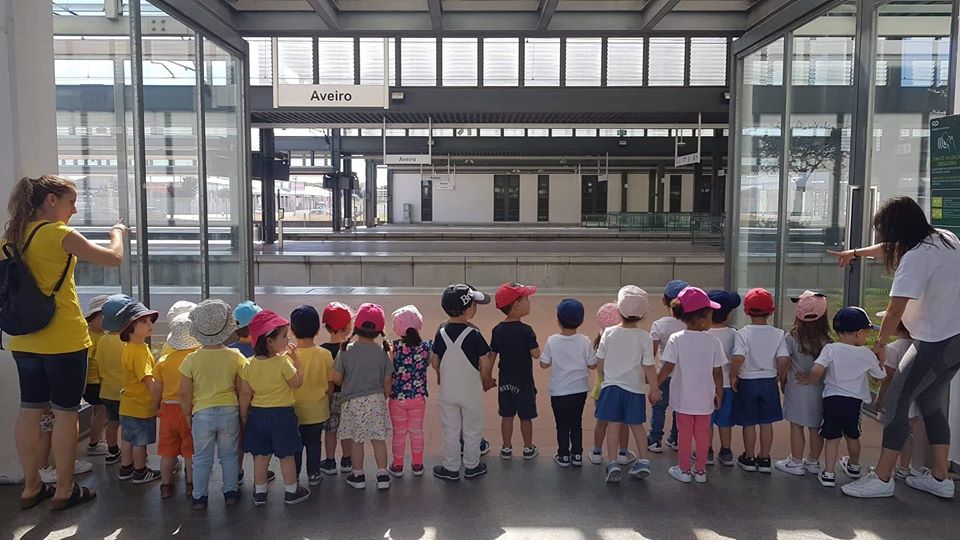 Preschool children on a field trip, learning outside the classroom