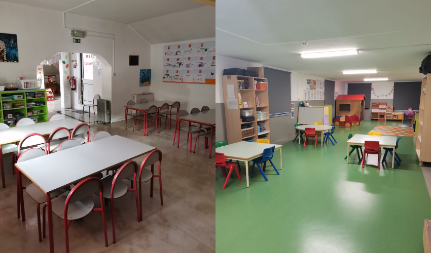 Casa Vera Cruz preschool classrooms with tables and chairs
